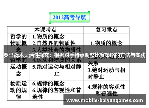 罗马战术灵活性探究：根据对手特点调整比赛策略的方法与实践